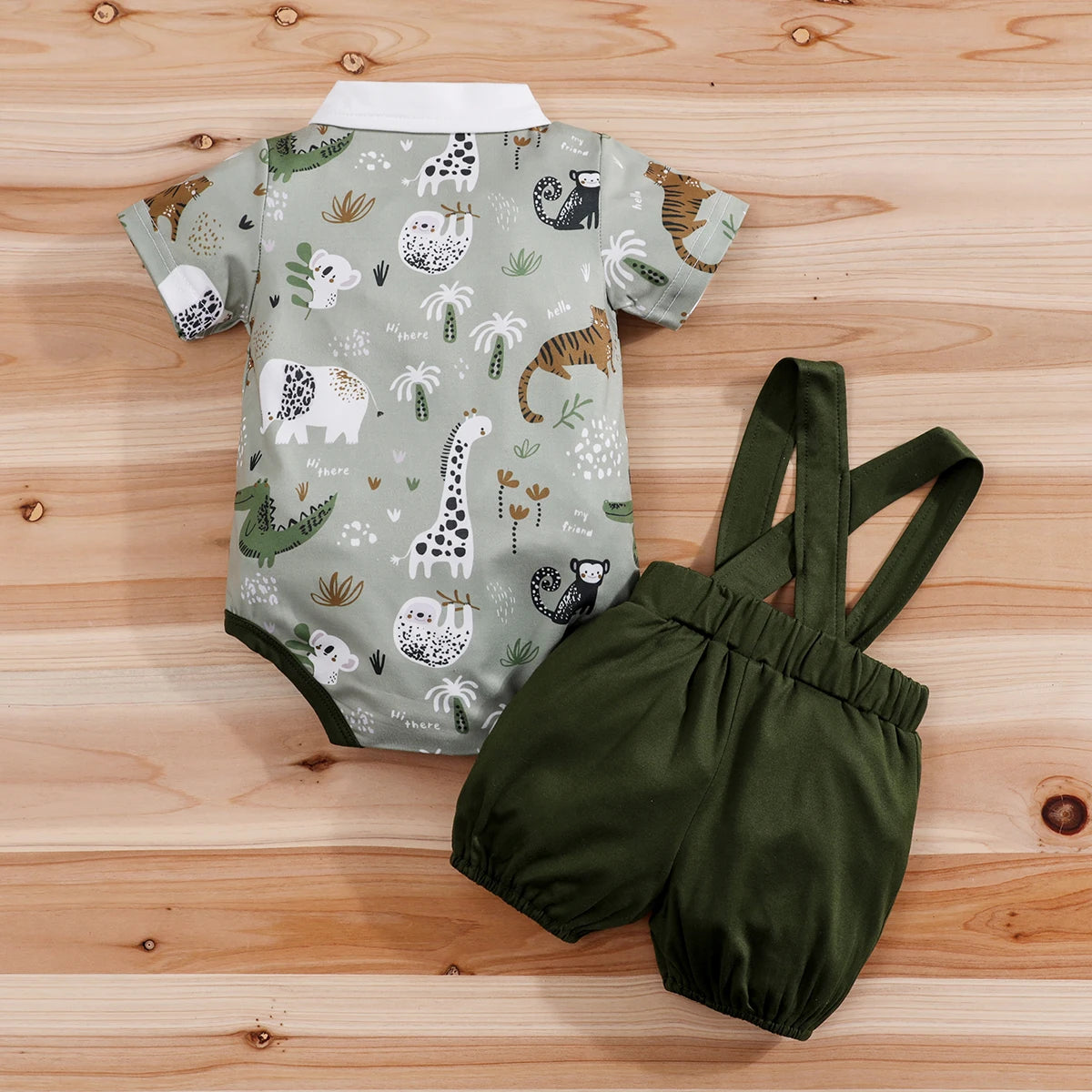 2PCS  Newborn Baby Boys Clothes Set Infant Short Sleeve Gentleman Overall Bodysuit Romper Suspenders Pants Outfits 0-18M