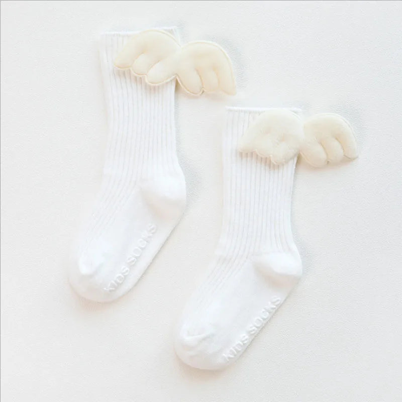 New Baby Girls Knee High Socks Angel Wing Summer Autumn Cotton Socks Solid Candy Color Children Toddler Short Socks for Kids