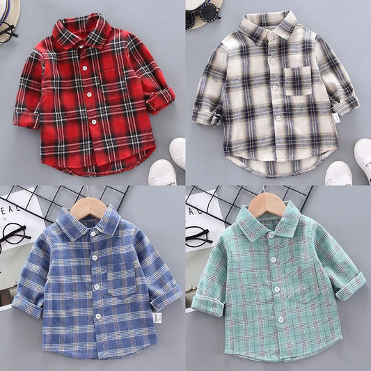 2024 Korean Fashion Children Tops Boys Buffalo Plaid Flannel Shirt Baby Casual Shirt Outerwear Clothes Autumn Girls Blouses 0-5T
