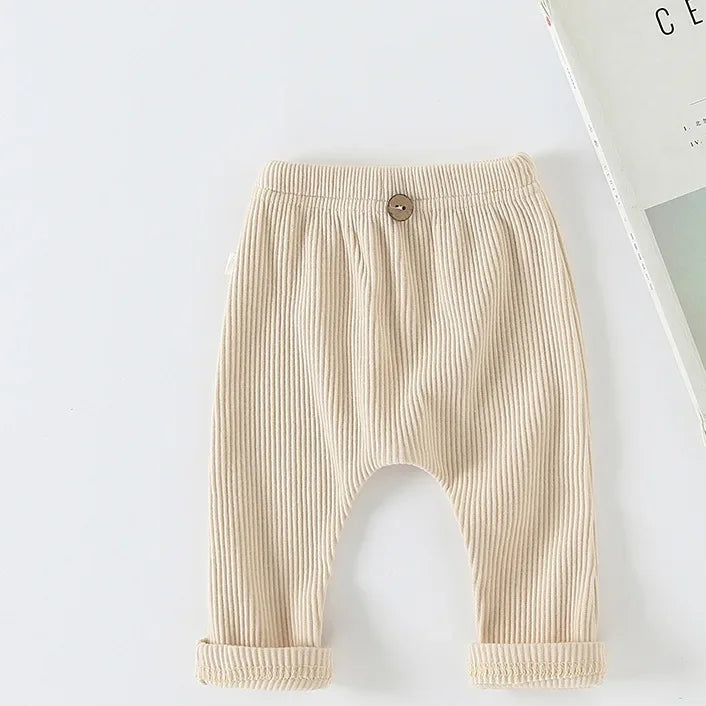 Casual Baby Trousers Bottoming Pant Ribbed Elastic Striped Pants Solid Color Infant Clothing for Kids Toddler Boys Girl Clothes