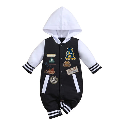 Baby Boys Girls Romper Hooded Baseball Long Sleeve Infant Onesie Beach Outfits Newborn Sweatshirt Clothes Jumpsuit 0-18M