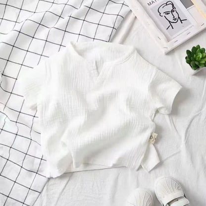 Children'S Clothing T-Shirt Kids Clothes Boys Girls Summer Solid Tops Short Sleeve Clothes 100% Cotton Muslin Baby Clothing