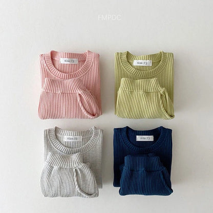 2023 Korea Toddler Baby Clothing Sets for Infant Baby Boys Clothes Set Mock Two-Piece Waffle Cotton Sweatshirt+Pants 2Pcs Outfit