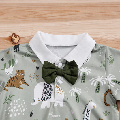 2PCS  Newborn Baby Boys Clothes Set Infant Short Sleeve Gentleman Overall Bodysuit Romper Suspenders Pants Outfits 0-18M