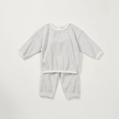 Korean Style Children Clothes Suit Waffle Pullover+Pants Baby Boys Girls Clothing Set Spring Autumn Kids Clothes Suit