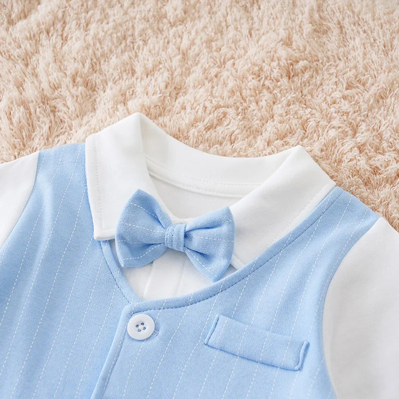 Gentleman Baby Boys Bow Tie Cotton Clothing Spring and Autumn Children One-Piece Long Sleeves Jacket 0-2 Years Old Rompers