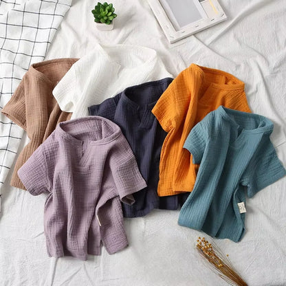 Children'S Clothing T-Shirt Kids Clothes Boys Girls Summer Solid Tops Short Sleeve Clothes 100% Cotton Muslin Baby Clothing