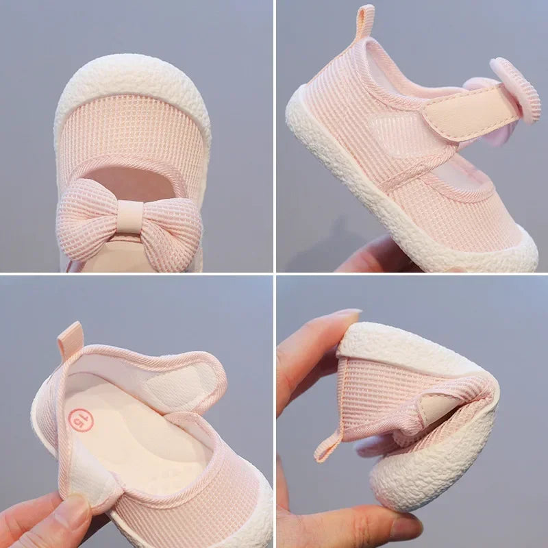 Kids Shoes Baby Girl Walking Shoes with Breathable and Non Slip Mesh Bow Princess Shoes with Non Slip Soft Soles