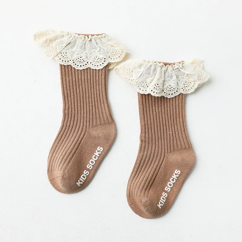 Baby Socks Girl Newborn Infantil Kid Knee High Lace Socks Toddler Babygirl anti Slip Cotton Winter Infant Long Sock for 0-3 Year