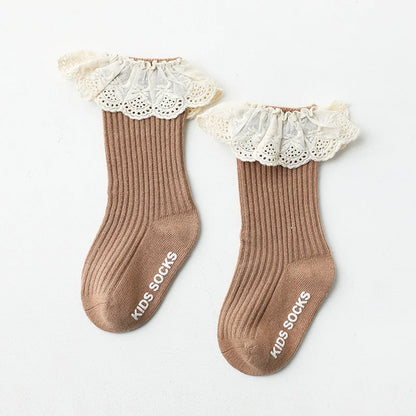 Baby Socks Girl Newborn Infantil Kid Knee High Lace Socks Toddler Babygirl anti Slip Cotton Winter Infant Long Sock for 0-3 Year