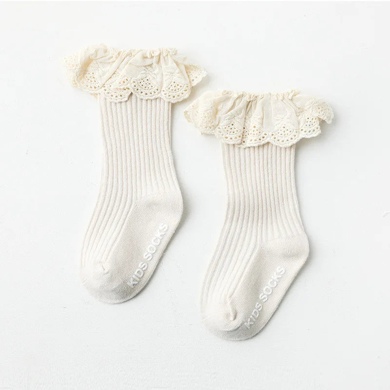 Baby Socks Girl Newborn Infantil Kid Knee High Lace Socks Toddler Babygirl anti Slip Cotton Winter Infant Long Sock for 0-3 Year