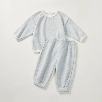Korean Style Children Clothes Suit Waffle Pullover+Pants Baby Boys Girls Clothing Set Spring Autumn Kids Clothes Suit