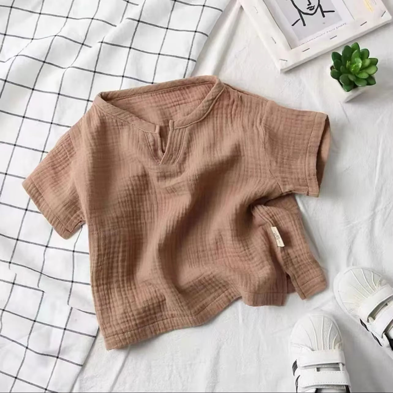 Children'S Clothing T-Shirt Kids Clothes Boys Girls Summer Solid Tops Short Sleeve Clothes 100% Cotton Muslin Baby Clothing