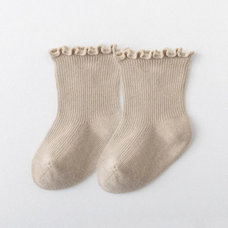 5Pair/Lot New Boys and Girls Retro Solid Color Baby Socks Milk Tea Color Toddler Casual Knitted Children Socks for 1-3Y