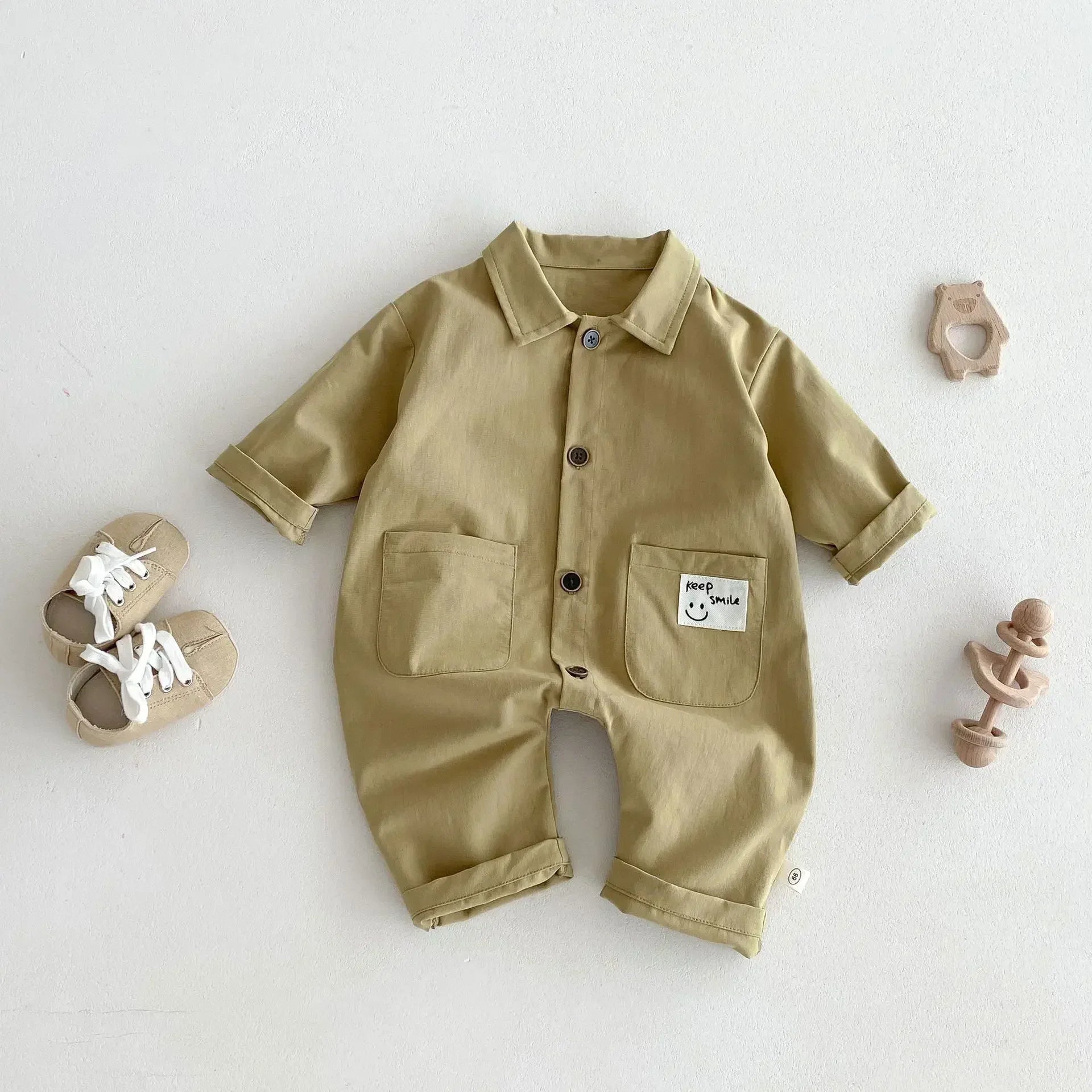 4226 Small Wholesale Baby Jumpsuit 2024 Autumn Korea Baby Boy'S One Piece Clothes Simple Patch Climbing Clothes